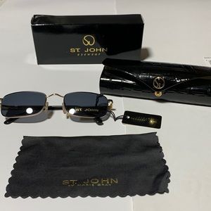 St. John eyewear - black & gold metal rim sun glasses size  52-18-130